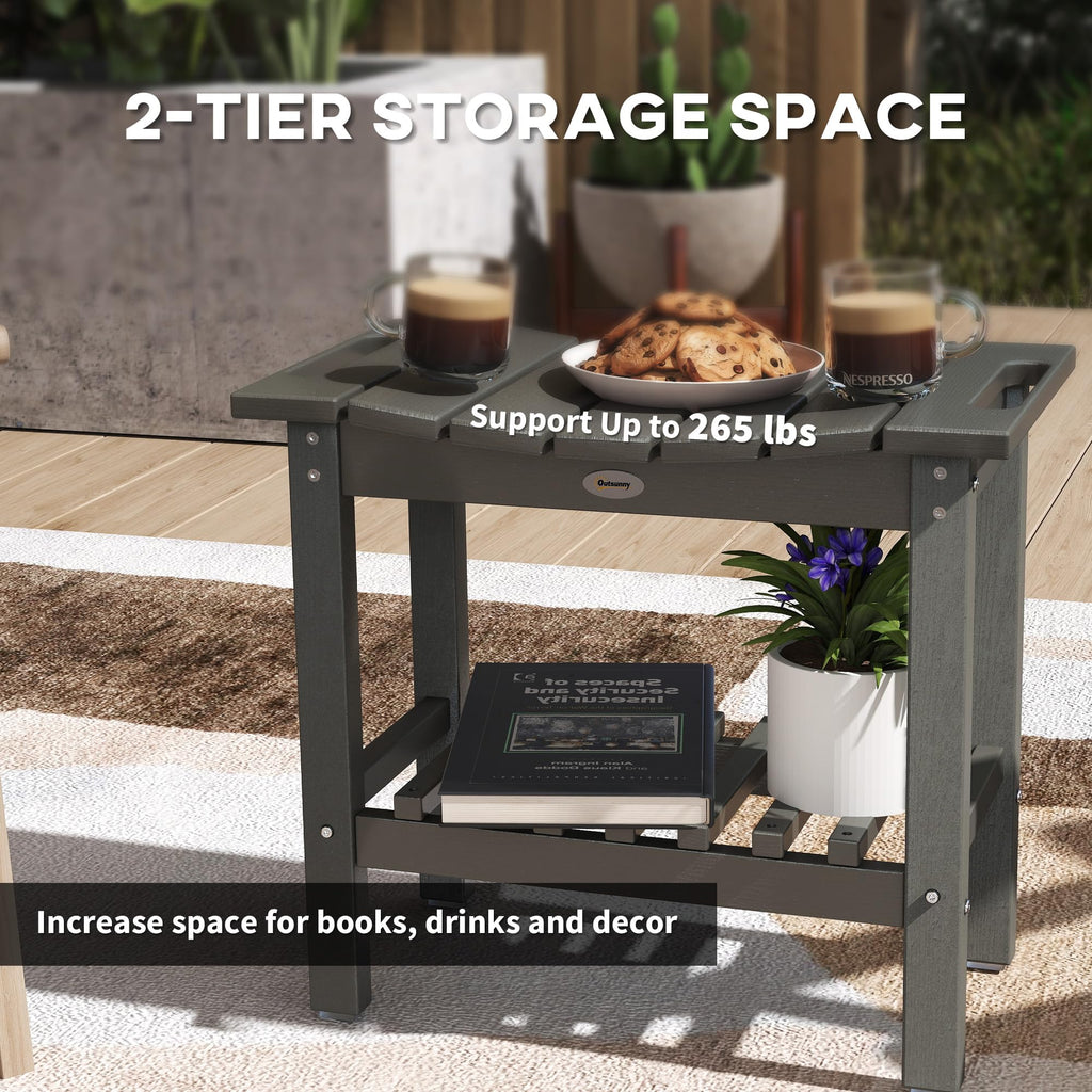 Outsunny Shower Bench for Inside Shower, HDPE Shower Stool with Handle, Storage Shelf, Non-Slip Pads, Waterproof Foot Stool for Indoor Outdoor, Dark Gray