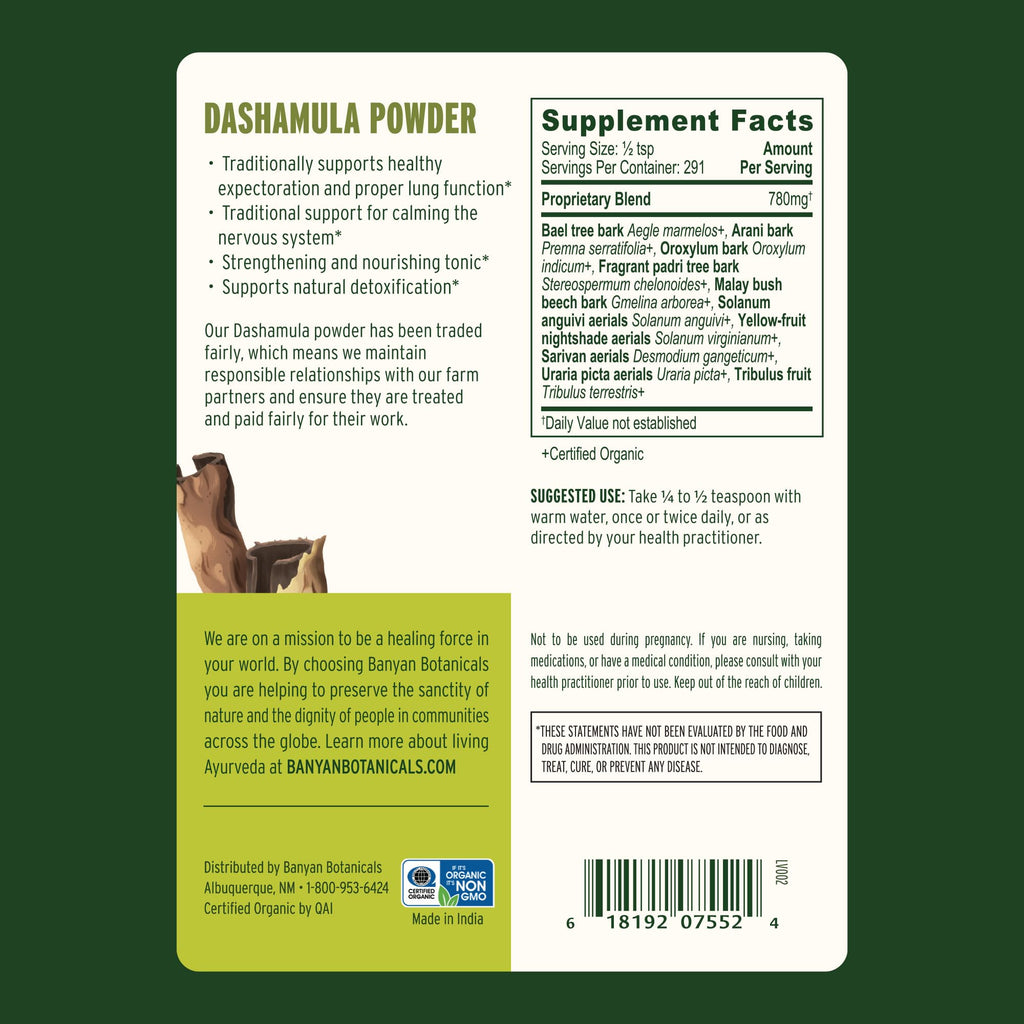 Banyan Botanicals Dashamula Powder – Calming Ayurvedic Formula – Organic Stress Supplement with Organic Gokshura Fruit & Bilva Fruit– ½ lb – Certified Organic, Non-GMO, Vegan, Gluten Free
