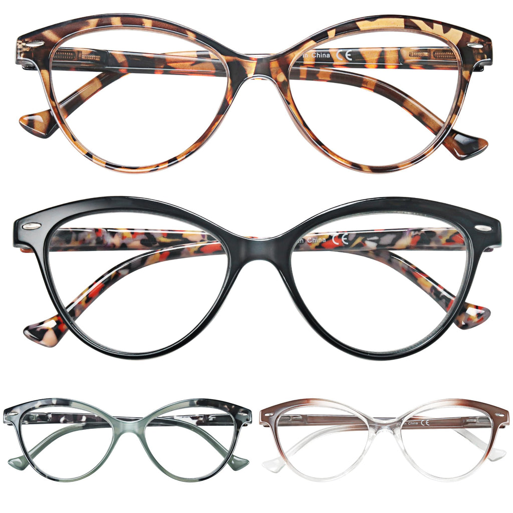 HEEYYOK 1.75 Readers For Women Small Face Womens Reading Glasses Cat Eye 4-Pack Cheaters Reading Glasses Comfort Spring Hinge