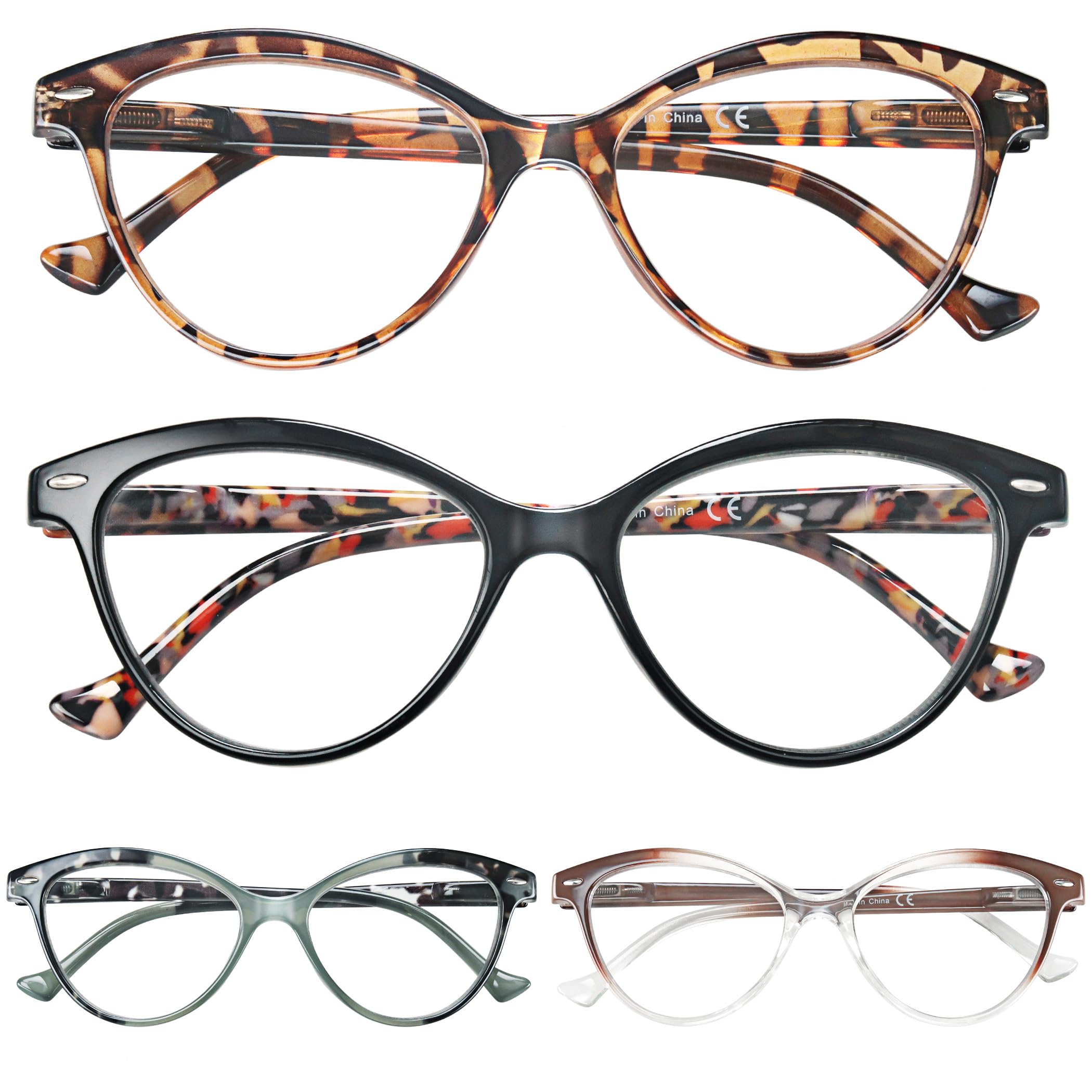 HEEYYOK 1.75 Readers For Women Small Face Womens Reading Glasses Cat Eye 4-Pack Cheaters Reading Glasses Comfort Spring Hinge