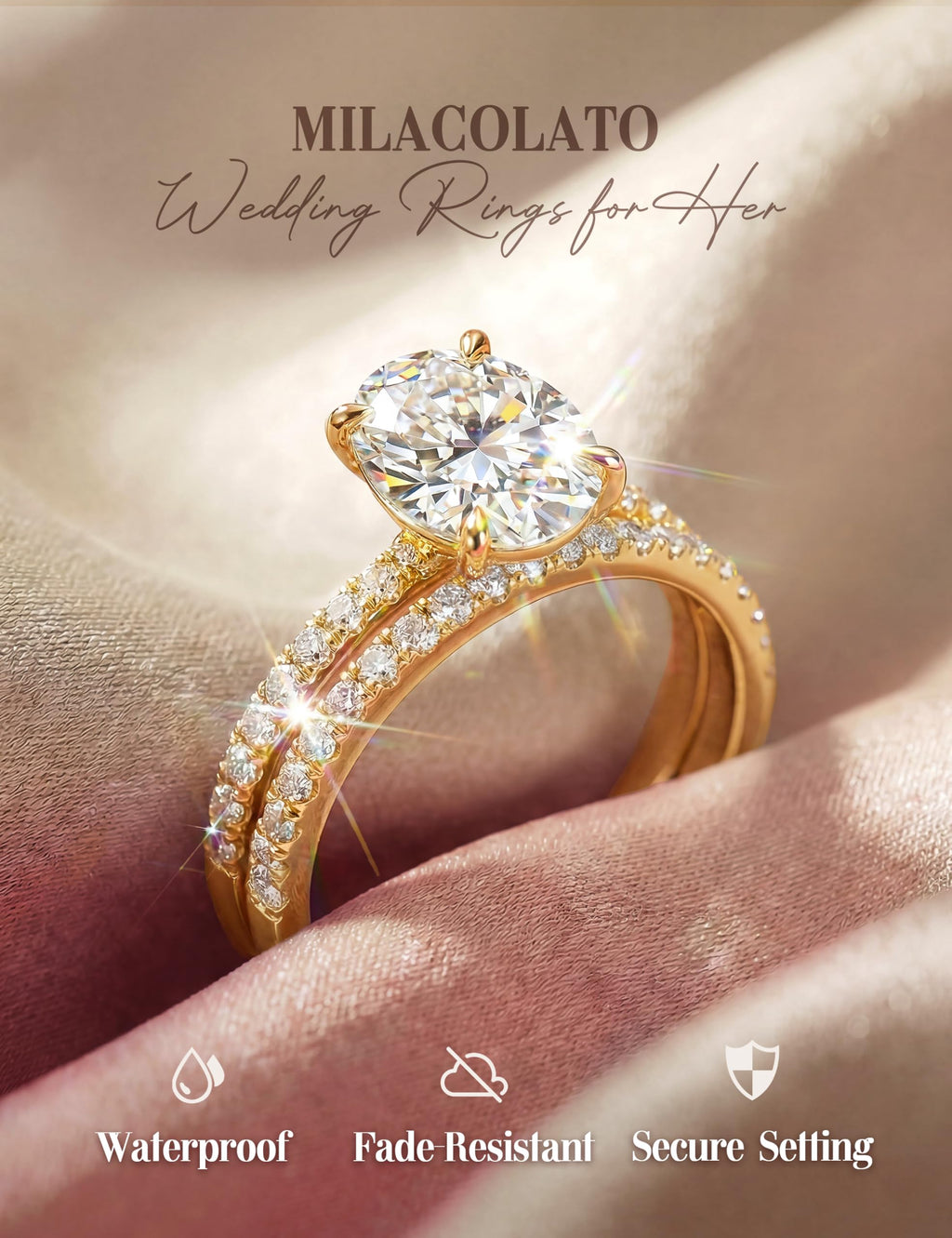 MILACOLATO Engagement Rings for Women Non Tarnish 14K Gold Plated Bridal Rings Sets Dainty Oval Cut CZ Wedding Ring Set Stackable Eternity Promise Rings for Her Size 6