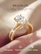 MILACOLATO Engagement Rings for Women Non Tarnish 14K Gold Plated Bridal Rings Sets Dainty Oval Cut CZ Wedding Ring Set Stackable Eternity Promise Rings for Her Size 6