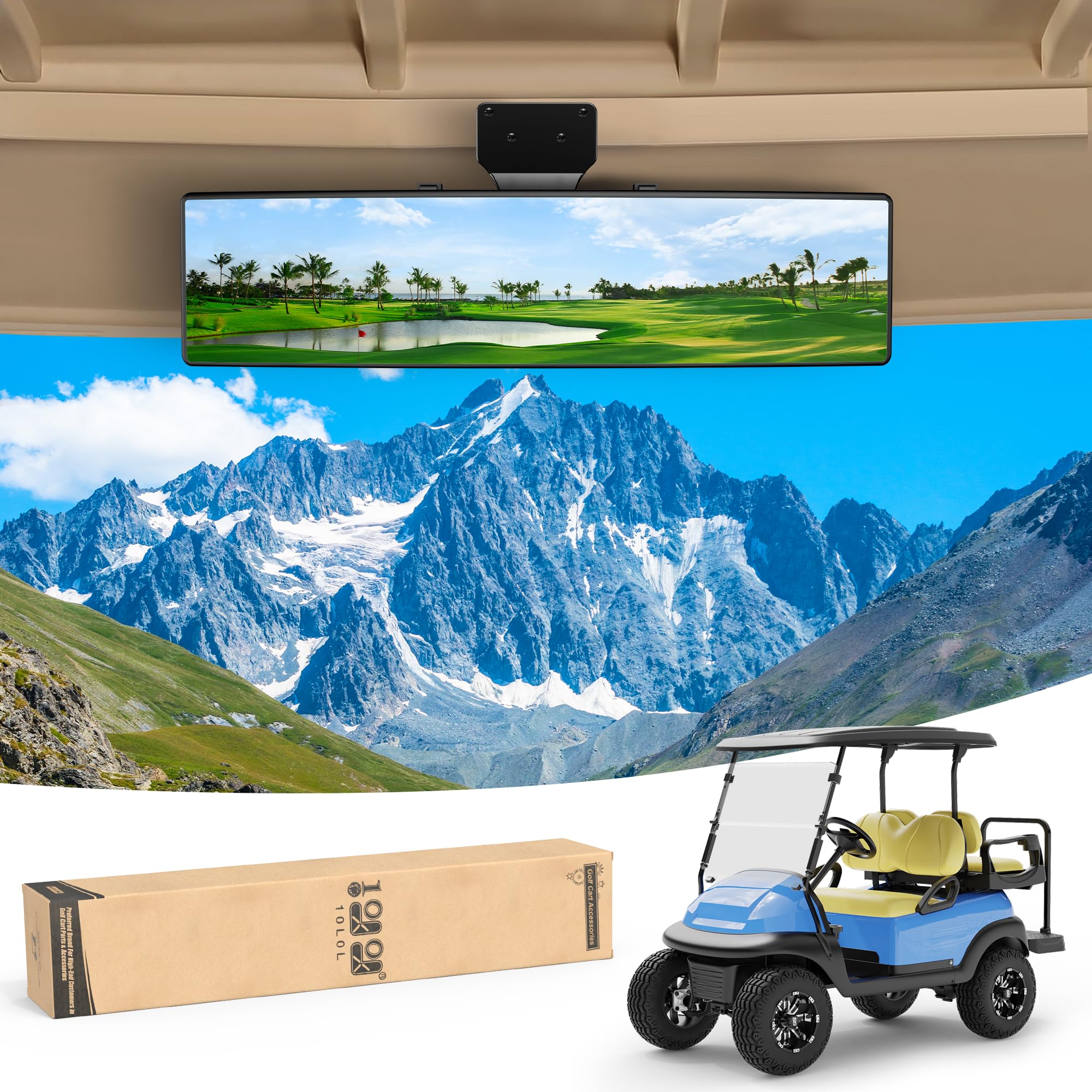 10L0L Universal Golf Cart Mirrors, Adjustable Panoramic Rear View Mirror Rotatable 270 Rotation Wide Angle Full Rearview for EZGO Club Car Yamaha Golf Cart (Anti-Glare)