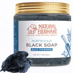 Natural Elephant Moroccan Black Soap | 7oz | Nila Indigo | Traditional Hammam Beldi Soap, 100% Natural Ingredients, Ideal for Exfoliating and Even Skin Appearance