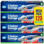 2 Gallon Storage Bags, Double Zipper Seal - 120 Count, (4 Packs of 30) Resealable Thick Plastic Food Storage Bags - Microwave-Safe, BPA Free - Resealable Containers for Lunch, Snacks, Meals