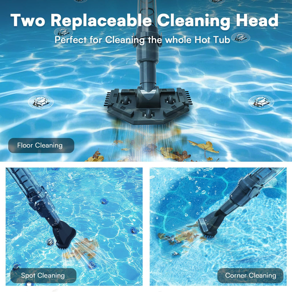 3 in 1 Handheld Spa Hot Tub Vacuum- Cordless Above Ground Pool Cleaner with 3 Brush Heads, 90 Mins Running Time, 13.2 Gallons/Min Powerful Suction, Ideal for Cleaning Debris and Sand Underwater,Black