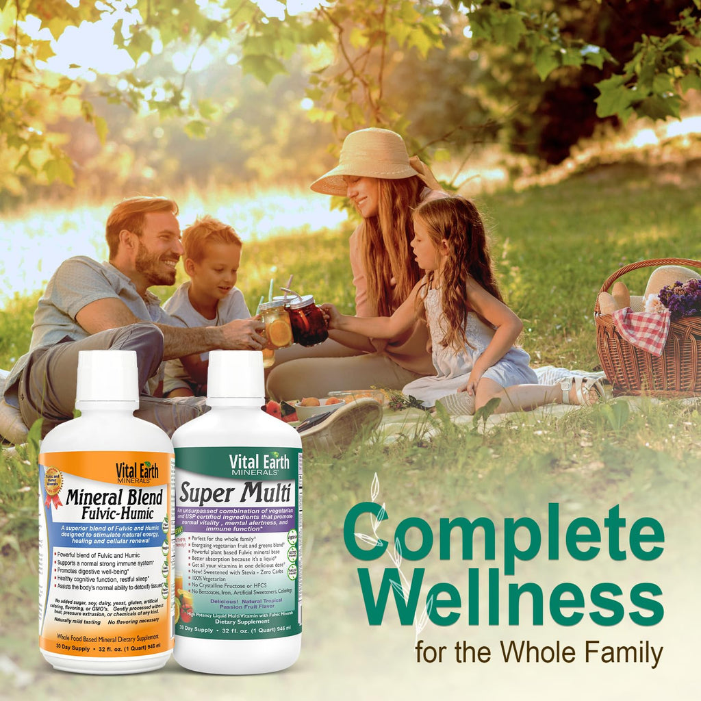 Vital Earth Minerals Detox and Wellness Support – Fulvic Humic Mineral Blend with 70+ Trace Minerals + Super Multi, Liquid Multivitamins, MTHFR Enhancement, 32 OZ Ea