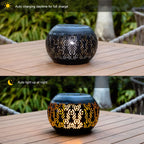 Solar Table Lantern Outdoor Waterproof - Dancing Flickering Flame LED Light,Hollow Out Retro Metal Desktop Gifts for Women Mom Outside Garden Yard Porch Lawn Indoor Tabletop Decor