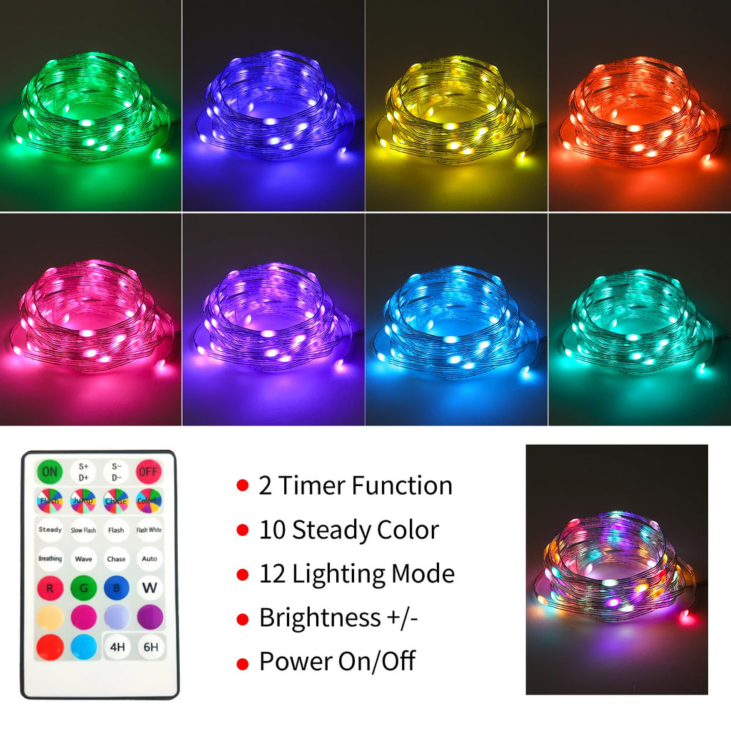 osteplus Fairy Lights Battery Operated String Lights Color Changing 2 Pack