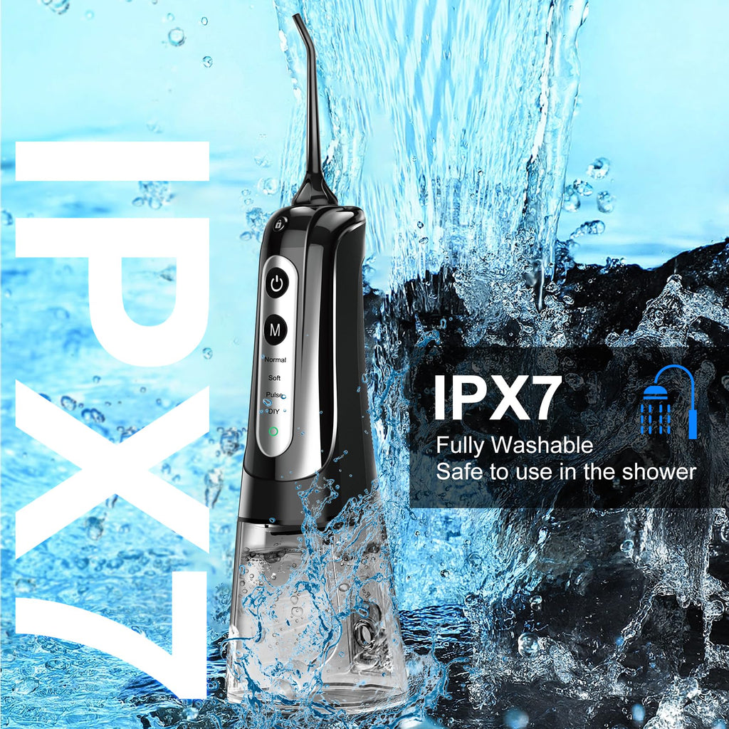 Water Dental Flosser Pick for Teeth: 4 Modes Cordless Portable Water Flossers Teeth Cleaner Rechargeable 300ML IPX7 Waterproof Oral Irrigator Flossing Cleaning Picks for Home Travel