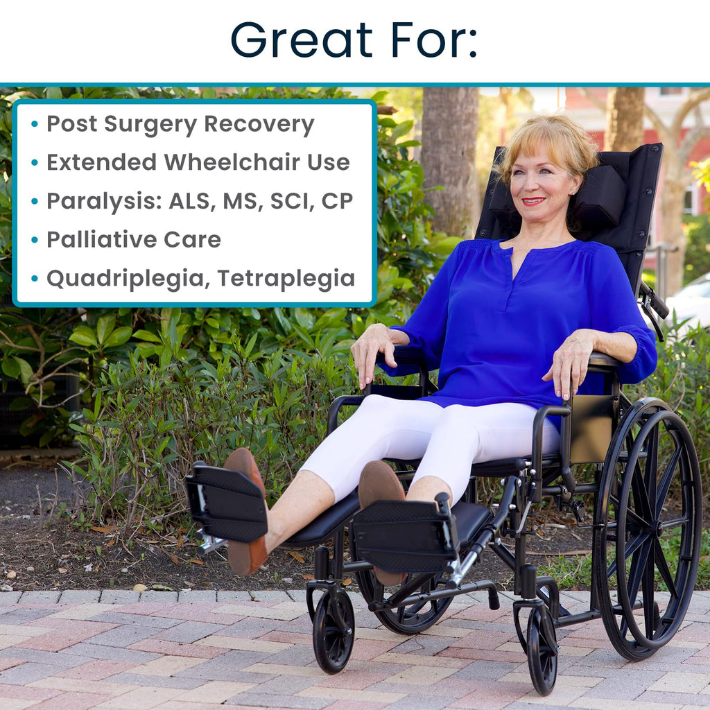 Vive Mobility Reclining Wheelchair with Elevating Leg Rests - Heavy Duty Recliner Wheel Chair for Seniors & Adults -Wide 18" Seat, up to 300lbs -High Back, w/Leg & Head Support -Comfortable Headrest