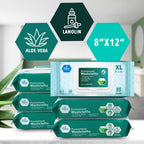 MED PRIDE Extra Soft XL Premoistened Disposable Adult Washcloths 8” X 12” Bath Wipes for Sensitive Skin with Aloe Vera, Case of 480 (80ct, Pack of 6)