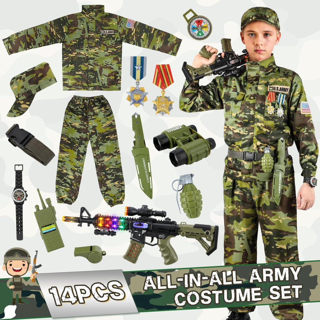 Metemot Army Costume for Boys, Halloween Soldier Military Costume for Kids