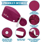 Honoson 6 Pcs Scrub Caps for Women with Buttons, Adjustable Bouffant Surgical Caps with Ponytail Holder, Cotton Nurse Hats(Classic Color,Classic)