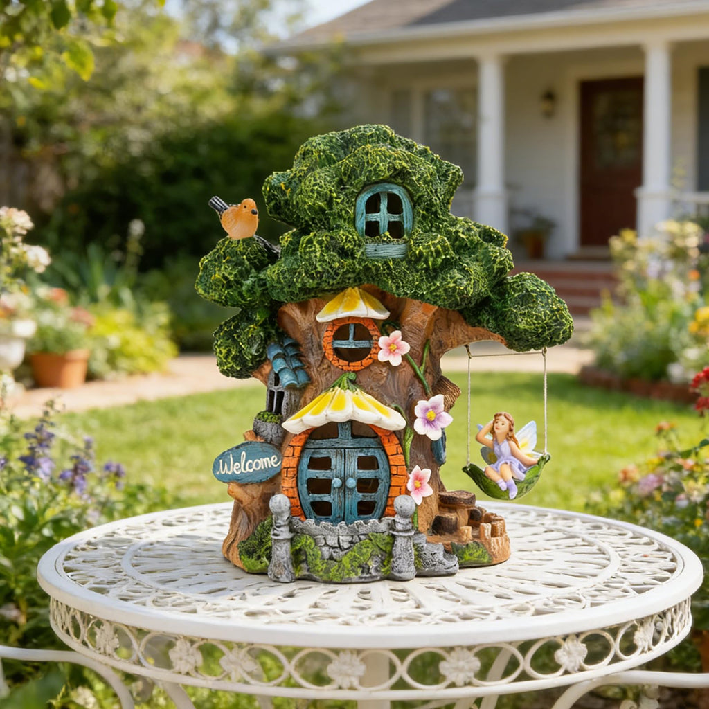 Fairy Garden House, Solar Fairy Houses for Outside, Tree Stump Cottage