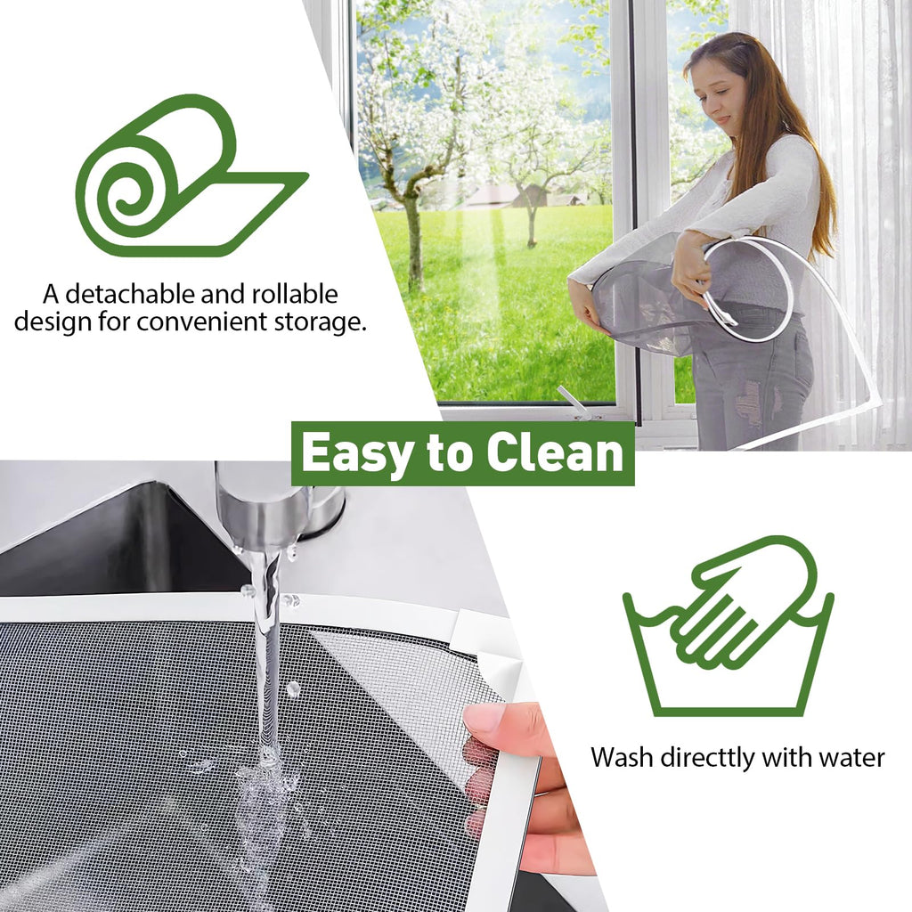 HOFUDON Adjustable Magnetic Window Screen Max 39" x 59", White Frame