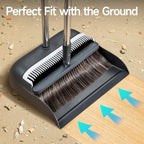 CTIME Broom and Dustpan Set, Extra Brush Head & 52" Adjustable Long Handle Standing Dustpan Set, with Dust Pan Teeth to Clean Pet Hair, Easy Sweeping Suitable for Home Kitchen Office Lobby