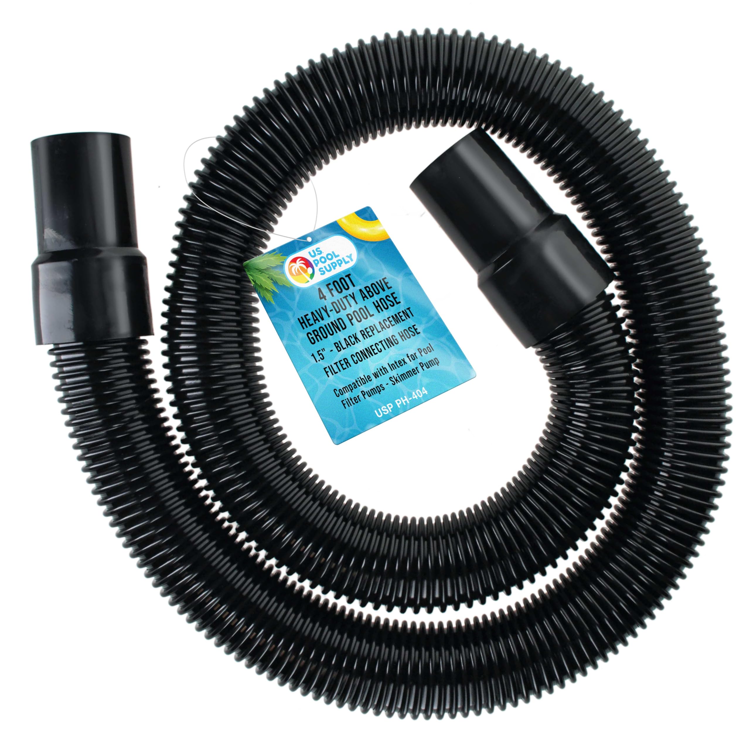 U.S. Pool Supply 4 Foot Heavy-Duty Above Ground Pool Hose, 1.5" - Black Replacement Filter Connecting Hose, Flexible Spiral Wound EVA - Compatible with Intex for Pool Filter Pumps - Skimmer Pump