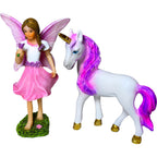 Mood Lab Fairy Garden Figurines - Fairy with Unicorn Set (2 pcs) - Miniature Decorative Statues & Accessories - Outdoor & Indoor Decor