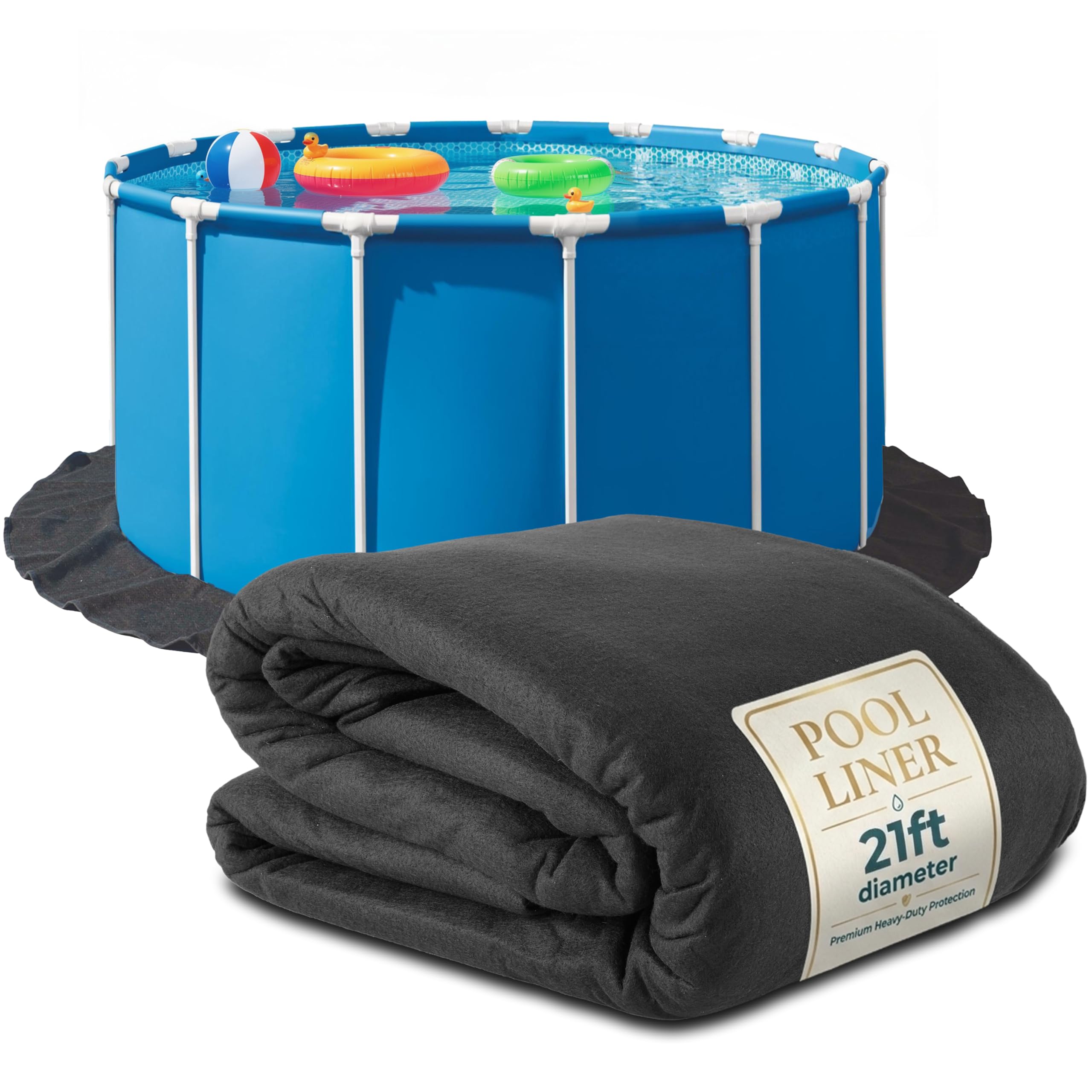 Above Ground Pool Liner Pad, 21' Foot Round, Pre-Cut Heavy Duty Outdoor Pool Pads for Above Ground Pools, Black Swimming Pool Liners for Padding and Protection, Thick Pool Mats to Prevent Punctures