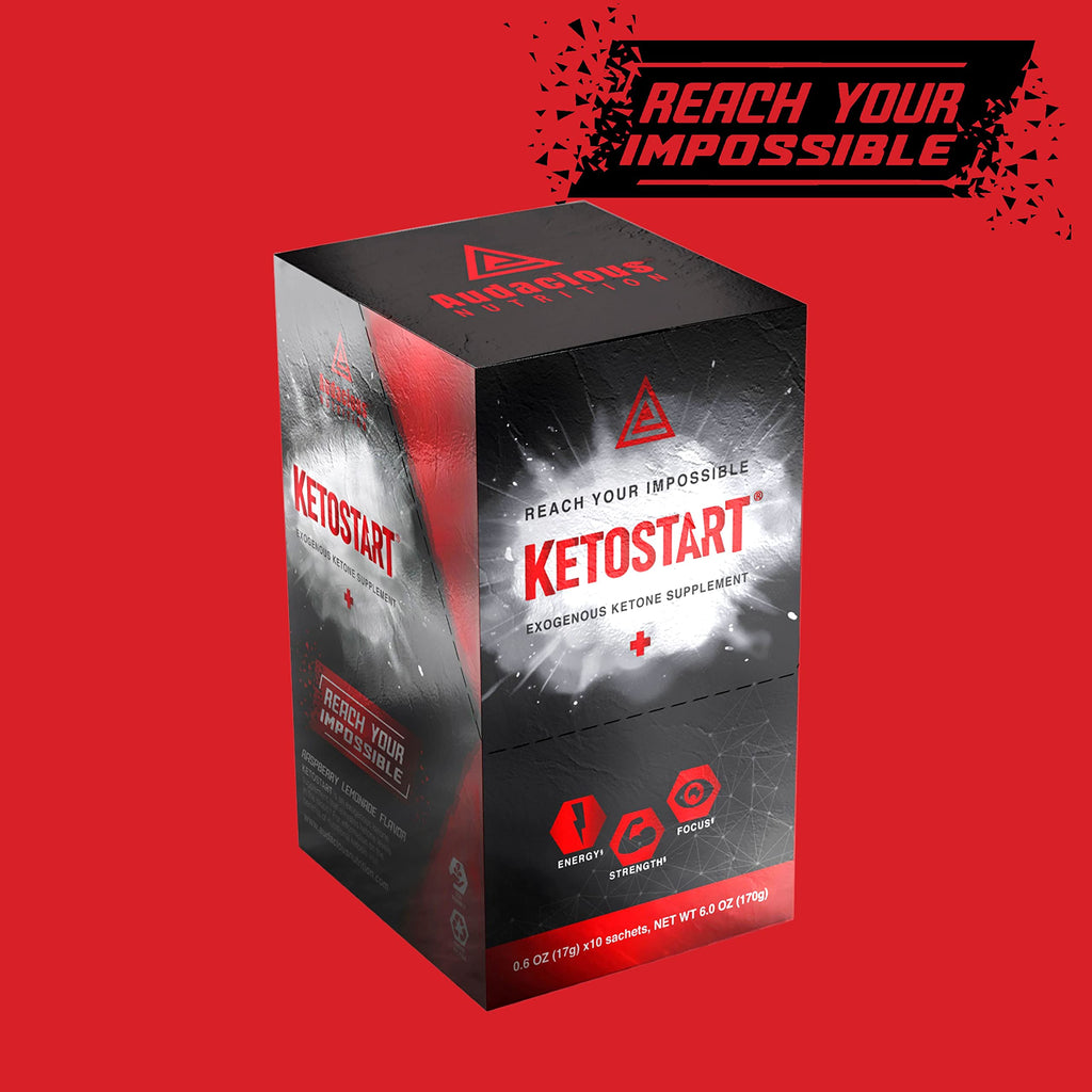 Audacious Nutrition KetoStart+ | Exogenous Ketones Powder with Electrolytes for Energy, Strength & Focus | with Caffeine | Raspberry Lemonade Flavor Electrolyte Powder (10x Ketones Drink Mix Packets)