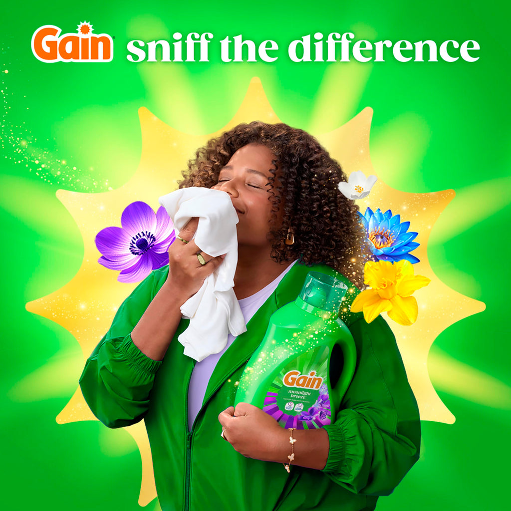 Gain Liquid Laundry Detergent, Now with Odor Defense, Moonlight Breeze Scent, 132 fl oz, 100 Loads (Packaging May Vary)