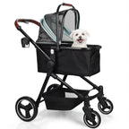 Foldable Dog Stroller, 3 in 1 Pet Stroller for Small Medium Dog Cat up to 50lbs, Detachble Portable Pet Bag, Storage Basket and One-Button Folding Frame