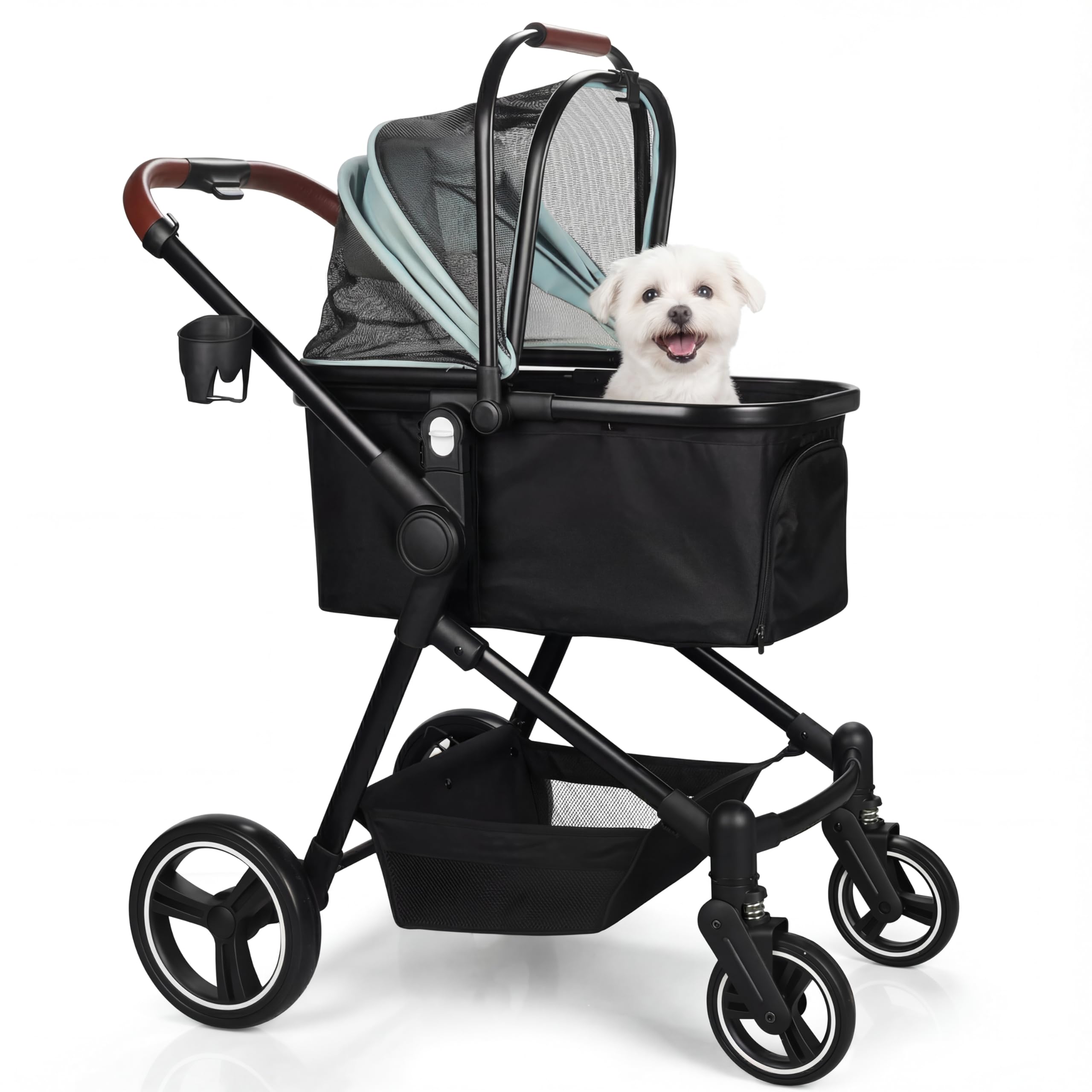 Foldable Dog Stroller, 3 in 1 Pet Stroller for Small Medium Dog Cat up to 50lbs, Detachble Portable Pet Bag, Storage Basket and One-Button Folding Frame