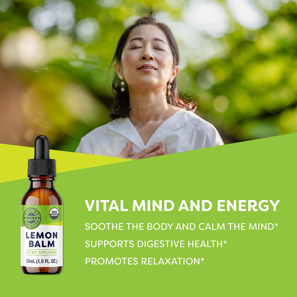 Vimergy USDA Organic Lemon Balm Tincture Herbal Supplement – Can be Used in Tea - Non-GMO, Alcohol-Free – 30 mL (1 mL/Serving)