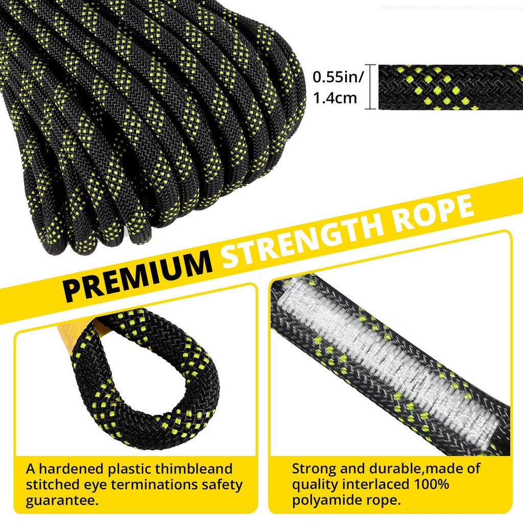 TRSMIMA Rope Harness Safety Lanyard：100ft Vertical Roofing Rope with Grab Snap Hooks Shock Absorber - Fall Protection Tree Climbing Line Kit Heavy Duty Roof Safety Equipment ANSI CE