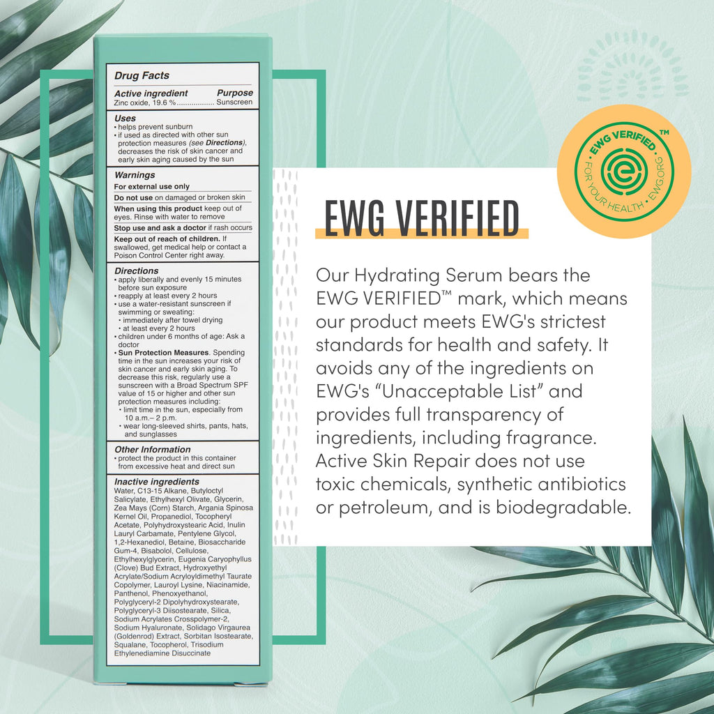 Active Skin Repair SPF 50 EWG-Certified Hydrating Daily Sunscreen and Face Moisturizer, Non-Nano Zinc, Non-Toxic Broad Spectrum Protection Hydrating Mineral Facial Sunscreen, 1.7 fl. oz.
