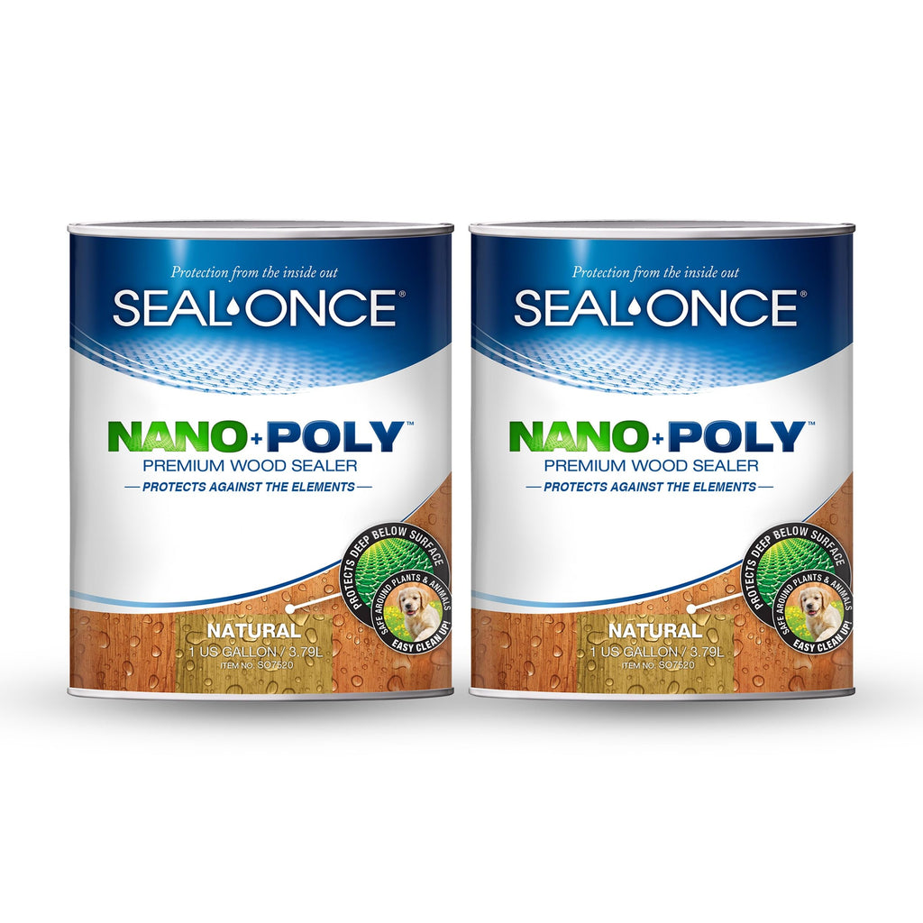 Seal-Once Nano+Poly Penetrating Wood Sealer with Polyurethane - Premium Waterproof Sealant -2 Gallon & Natural