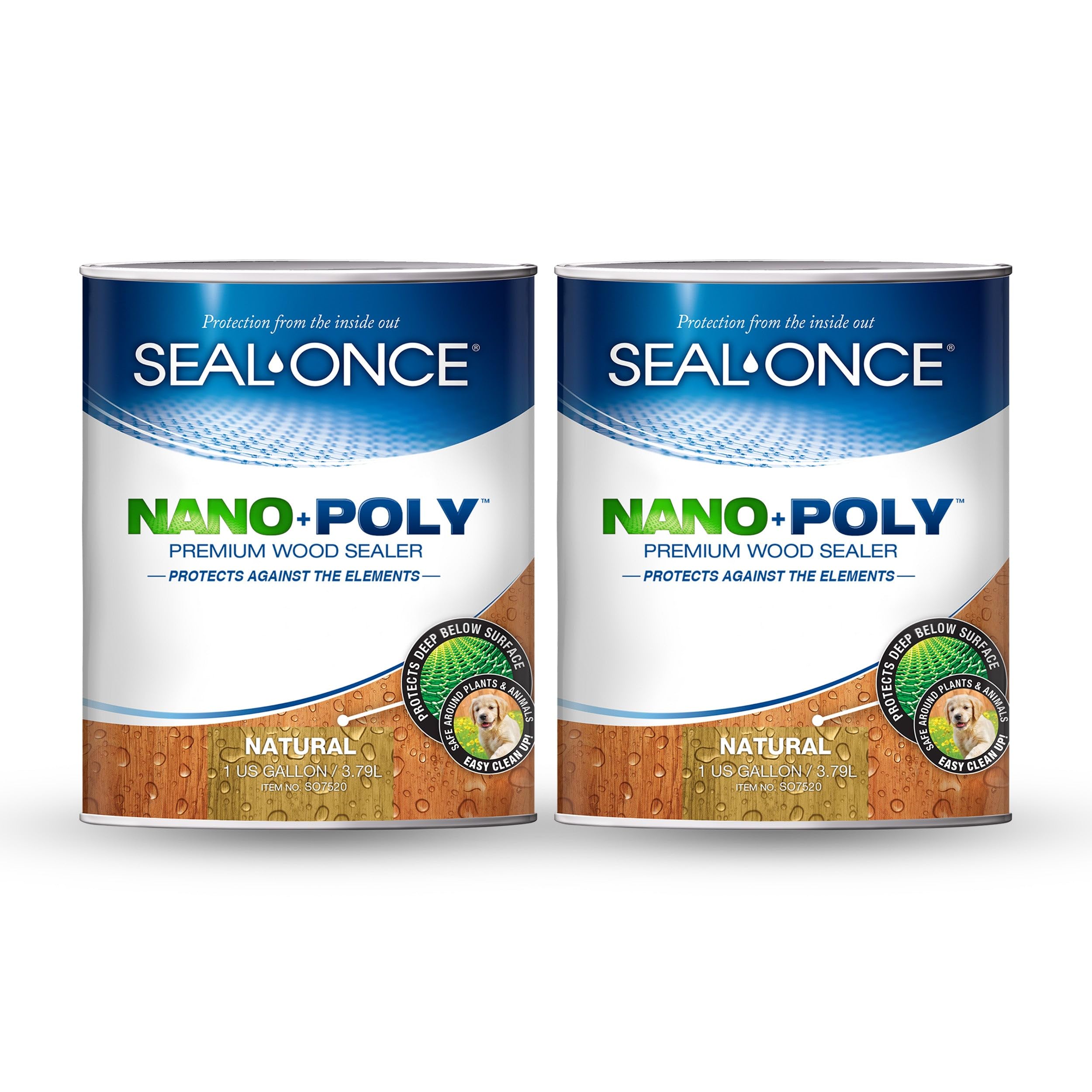 Seal-Once Nano+Poly Penetrating Wood Sealer with Polyurethane - Premium Waterproof Sealant -2 Gallon & Natural