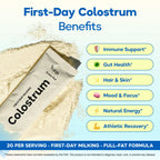 Folqs Bovine Colostrum Powder - First-Day Milking for Immune and Gut Support - 30 Servings - Supports Skin, Tissue Health - Made in USA - Amino Acids, Vitamins, Minerals - Kosher - Sustainably Sourced
