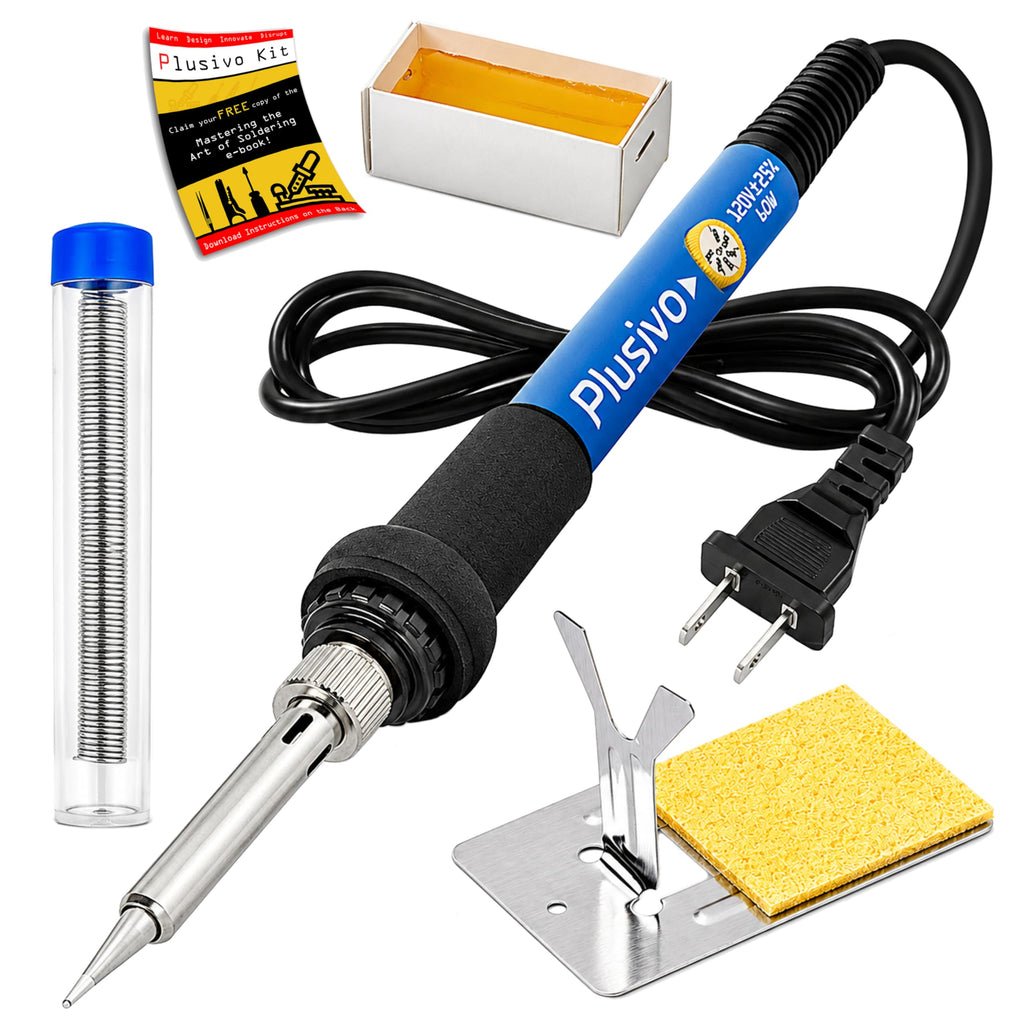 Soldering Iron Kit, 60W Adjustable Temperature 5-in-1 Solder Wire, Stand, Sponge, Rosin Paste Flux, Fast Heating Desoldering Tool for Electronics Repair Hobby DIY 120 V US Plug