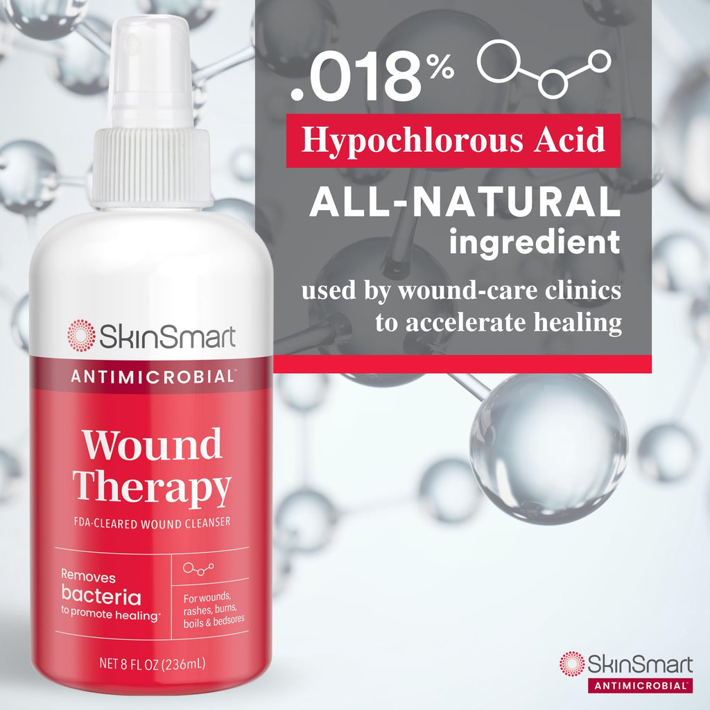 SkinSmart Antimicrobial Wound Therapy, Hypochlorous Acid Safely Removes Bacteria so Wounds Can Heal, 2 Ounce Clear Spray (Pack of 3)