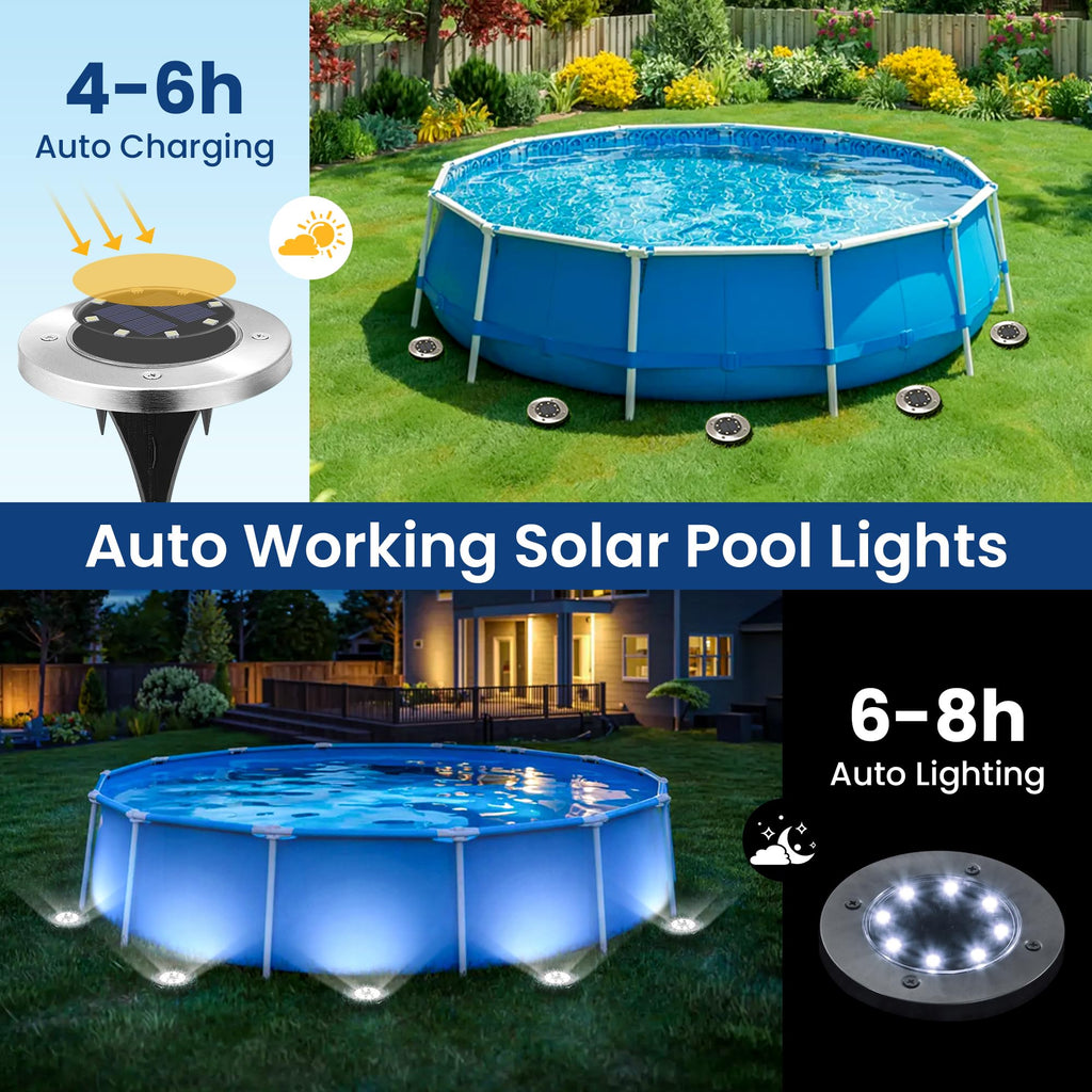 PATIOWIN 12 Pack Solar Pool Lights for Above Ground Pools Accessories, LED Above Ground Pool Lights Outdoor Waterproof, Outdoor Solar Pool Lights Decorations (Cool White)
