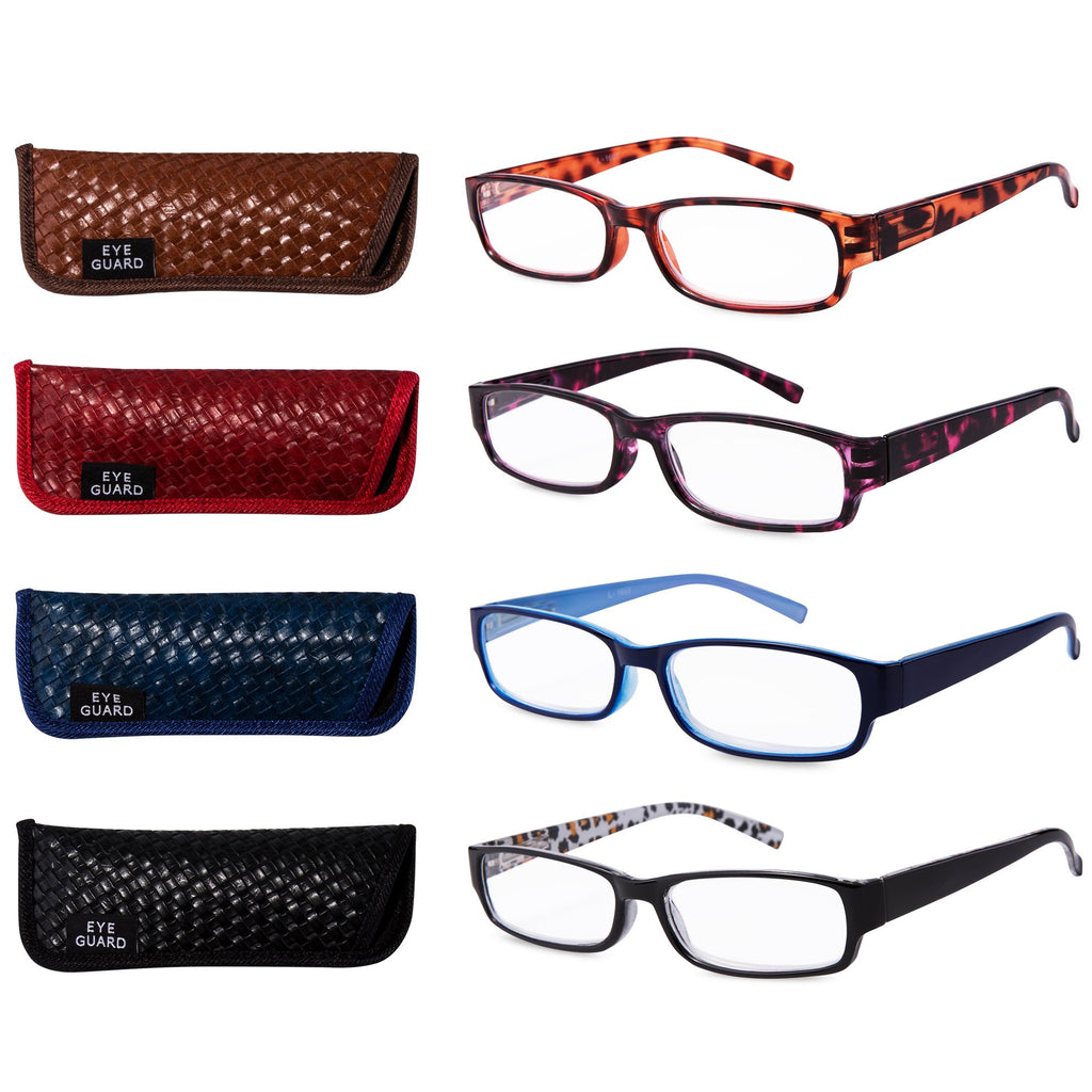 EYEGUARD Readers 4 Pack of Thin and Elegant Womens Reading Glasses with Beautiful Patterns for Ladies 1.25
