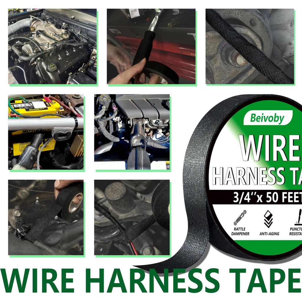 BEIVOBY 5 Rolls High Temp Wire Harness Tape, 250 FT Automotive Cloth Tape for Engine Wiring Loom, Electrical Cable Bundling, Noise & Vibration Damping, 3/4 in x 50 ft Each