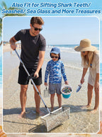 69in Effortless Sand Flea Rake Kit - Anti-Rust Stainless Steel Shark Tooth Sifter with The Narrow Shovel, Mesh Sand Scoop & Bucket, Sands Sifter Shelling Tools for Beach Metal Detecting Beachcombing