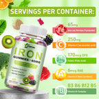 Iron Gummies for Women Men Vitamin Supplement 65mg & Vitamin C 250mg Per Serving with B6 B12 Folate- Energy Support for Iron Deficiency, Anemia, Vegan Raspberry Kiwi & Blackberry Flavor, 120 Gummies