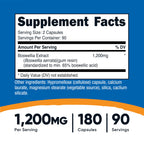 Nutricost Boswellia Extract 1,200mg Per Serving, 180 Capsules for 90 Servings Per Bottle - Standardized to 65% Boswellic Acid, Gluten Free and GMO Free, Vegan