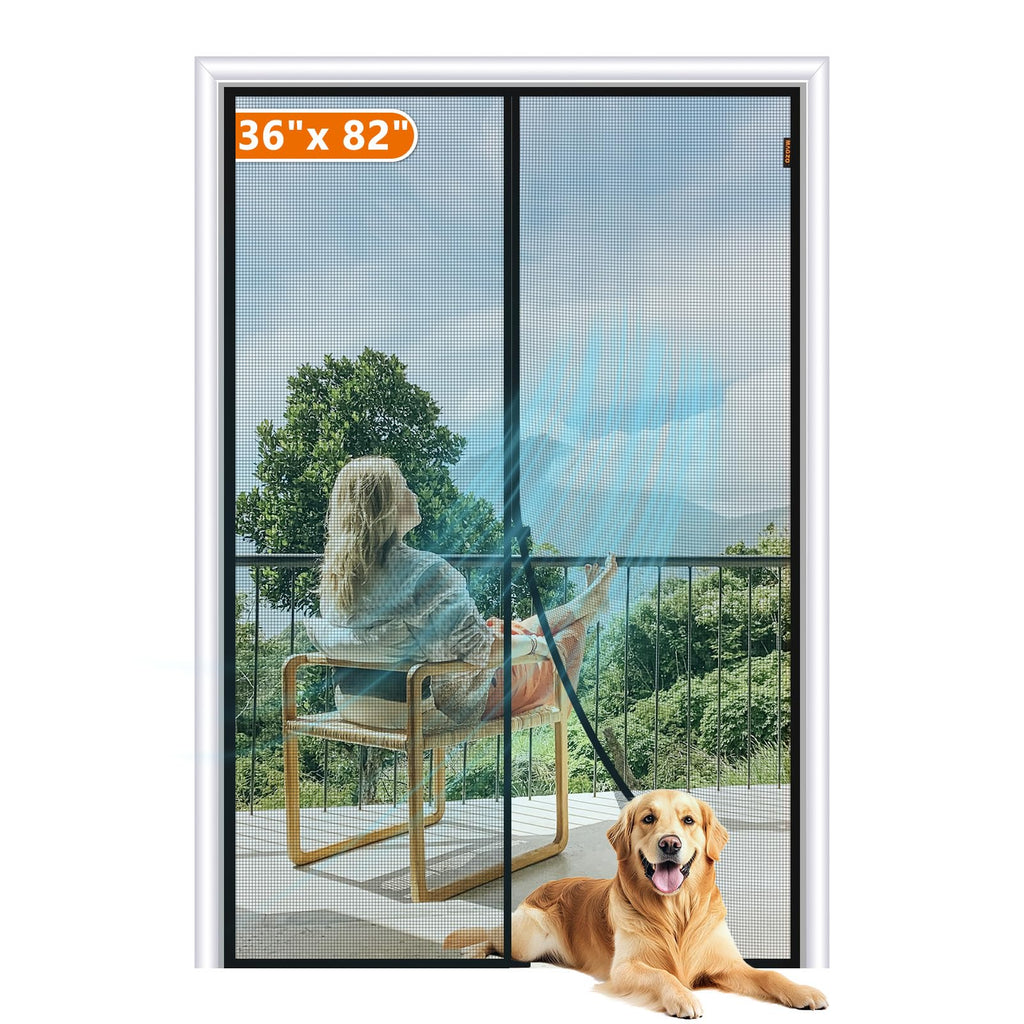 MAGZO Magnetic Screen Door Fit Door Size 36 x 82 Inch, Screen Size 38" x 83" Strong Magnets Mesh, Reinforced Fiberglass Net for Patio and Front Entrances, Gray