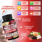 Cadane 5in1 Whole Cloves Herbal Blend | Digestive & Immune Support | Clove, Ginger, Turmeric, Garlic, and Black Pepper | Non-GMO, Vegan – 90 Capsules – 45-Day Supply