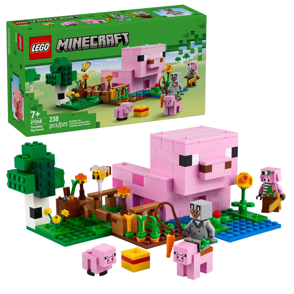 LEGO Minecraft The Baby Pig House Toy Figures and Playset - Building Minecraft Toy for Kids, Boys and Girls, Ages 7+ - Gift for Birthdays - with 2 Minifigures for Pretend Play - 21268