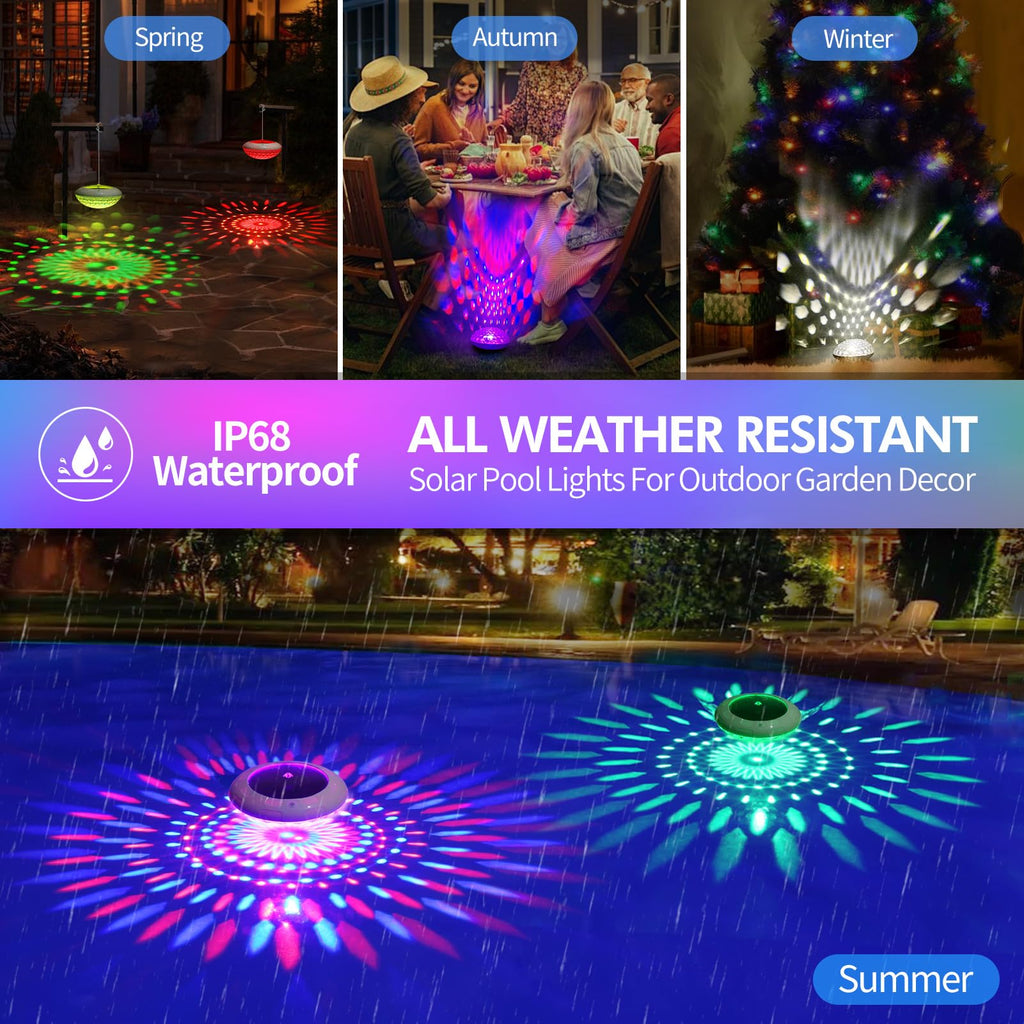 LENONE Floating Pool Lights Solar Powered, 6.5“ Vibrant RGB Colors Pool Lights that Float with Dynamic Lighting Effects, Waterproof Float or Hang Solar Floating Light for Pool Hot Tub Garden Party(1)