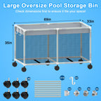 285 Gallon 69" Pool Float Storage – XXL Large Outdoor Pool Toy Storage Organizer for Pool Noodles, Toys, Floats, Equipment, Mesh Rolling Pool float Holder for Swimming Accessories, 69Lx33Wx35H Inch