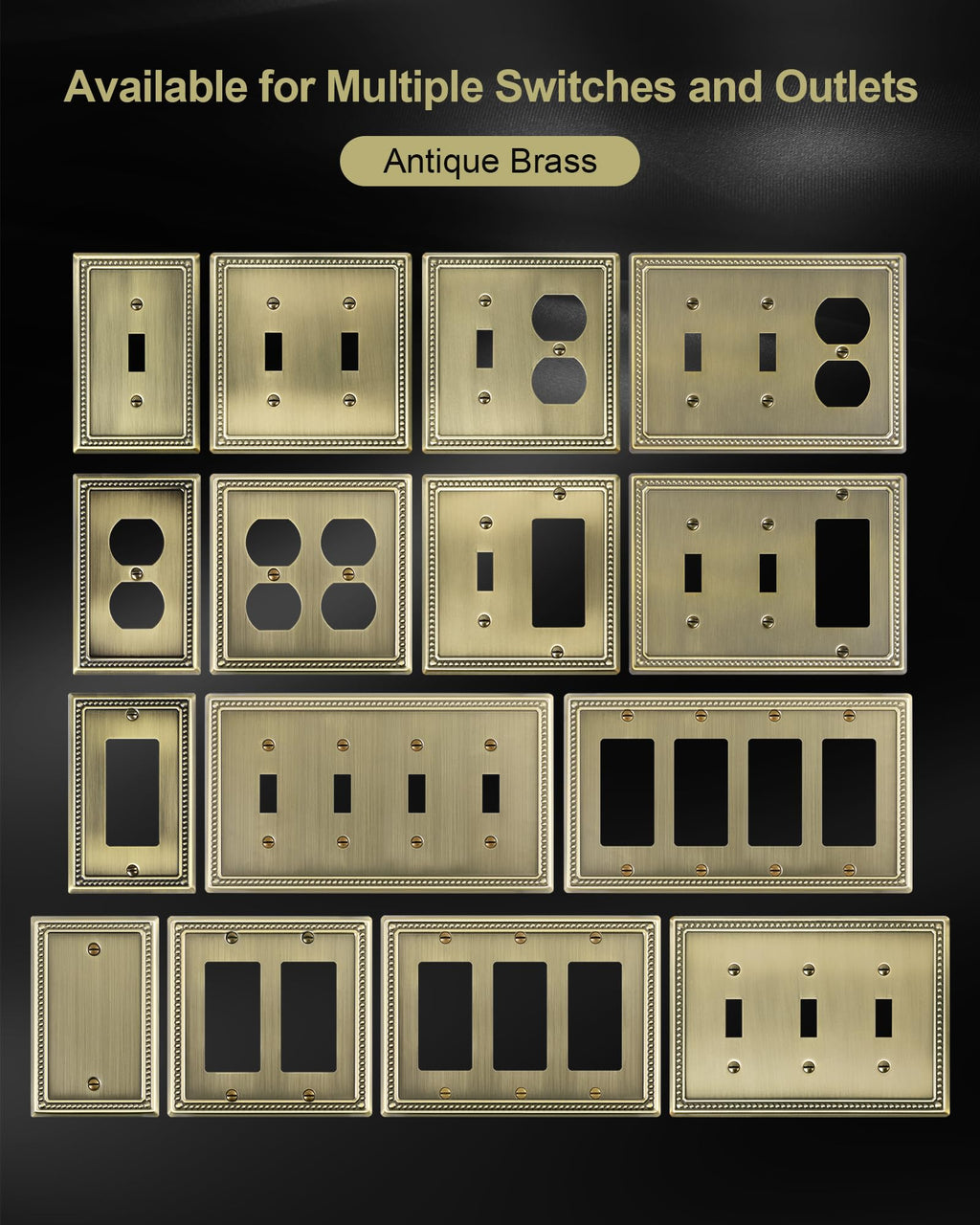 TREEWELL 6-Pack Duplex Outlet Cover Plate, Antique Brass Metal Wall Plates for Electrical Outlets, 1 Gang Receptacle Cover, Pearls Decorative Switch Plates and Outlet Covers