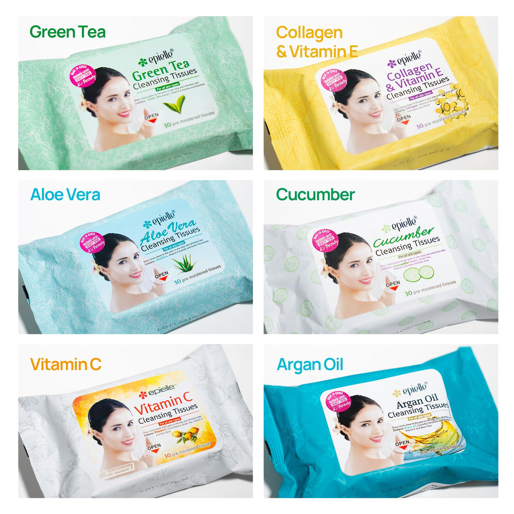 Epielle Makeup Remover Wipes, Remove Waterproof Mascara, Gentle Daily Facial Cleanser Towelettes with Vitamin C, Aloe Vera & Collagen, Stocking Stuffers, 30 Count (Pack of 6)