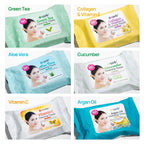 Epielle Makeup Remover Wipes, Remove Waterproof Mascara, Gentle Daily Facial Cleanser Towelettes with Vitamin C, Aloe Vera & Collagen, Stocking Stuffers, 30 Count (Pack of 6)